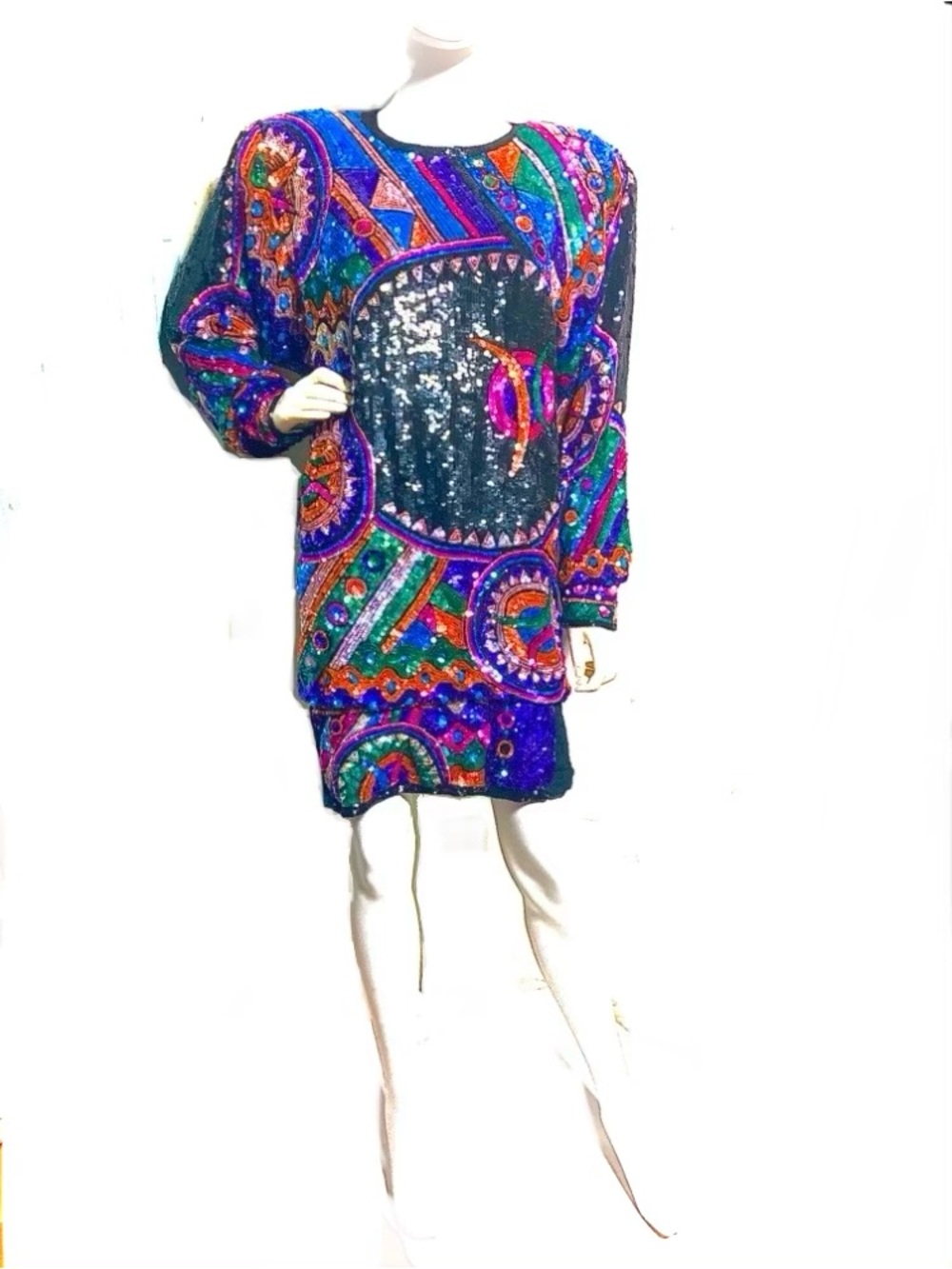 Judith Ann Creations Lillie Rubin Vintage Sequined Geometric Dress